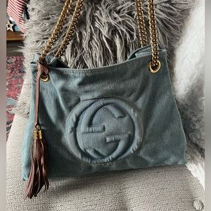 Gucci Medium Denim Soho Chain Strap Tote